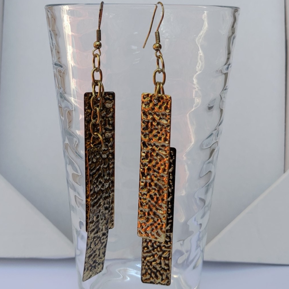 2/$10 or 4/$15 Double Strand Gold Bar Earrings Textured